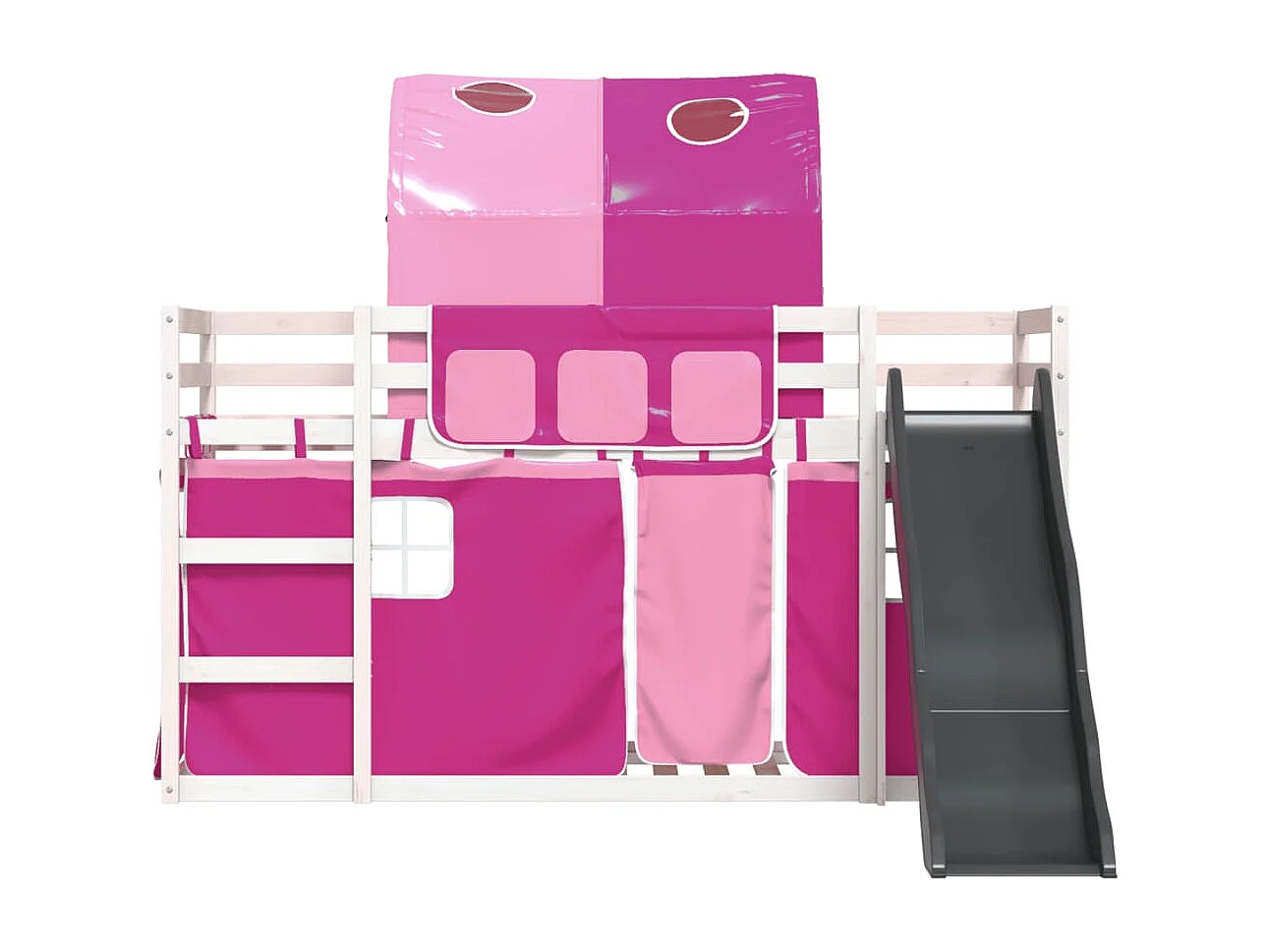 Letto a Castello con Scivolo e Tende Rosa 90x190 cm