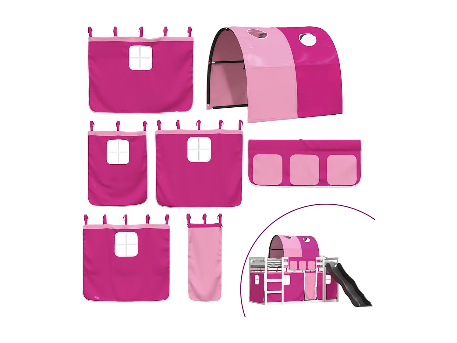 Etagenbett mit Rutsche und Gardinen Rosa 90x190 cm