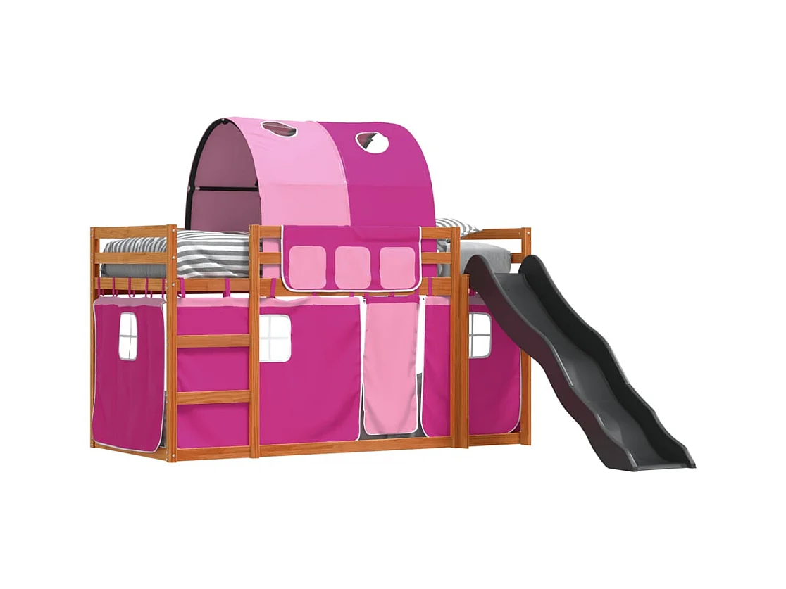 Etagenbett mit Rutsche und Gardinen Rosa 90x200 cm