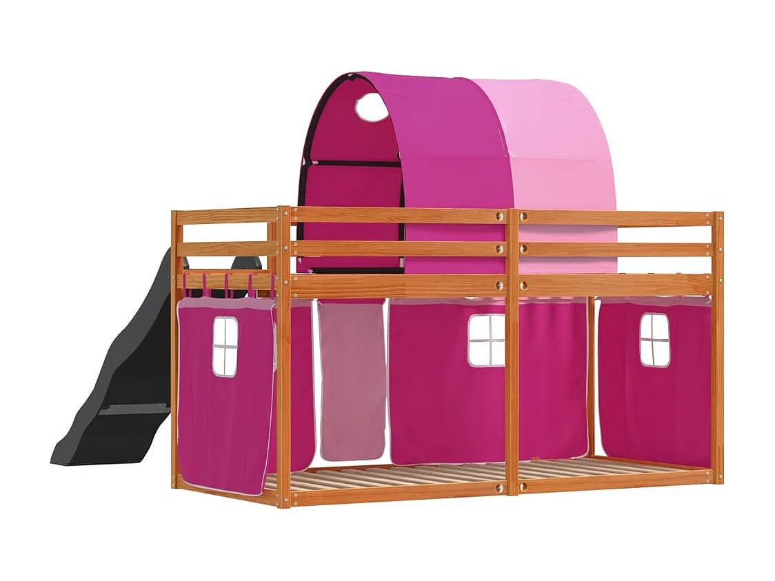 Etagenbett mit Rutsche und Gardinen Rosa 90x200 cm