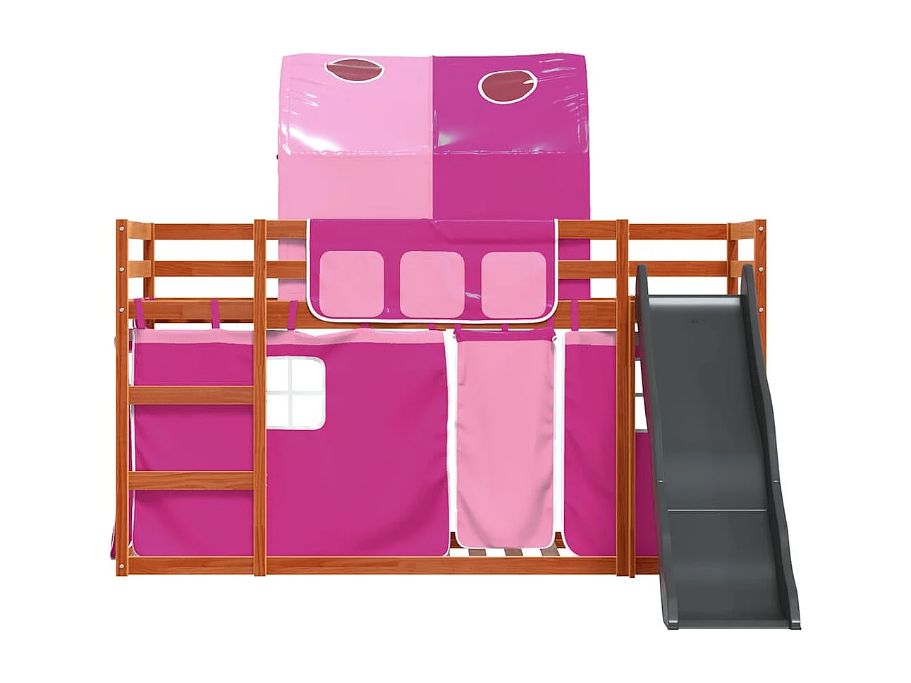 Etagenbett mit Rutsche und Gardinen Rosa 90x200 cm