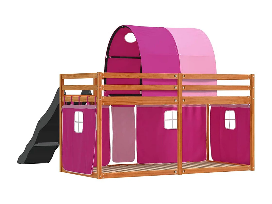 Etagenbett mit Rutsche und Gardinen Rosa 90x200 cm