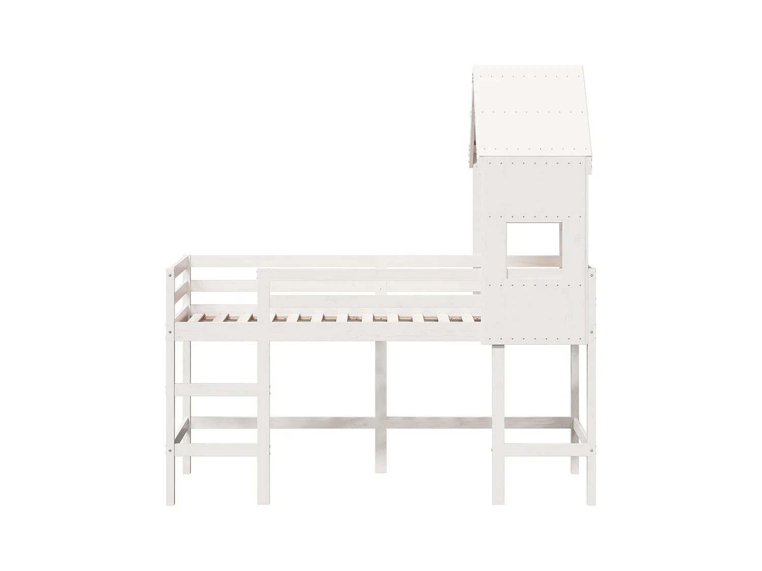 Hochbett mit Leiter und Dach Weiß 90x190 cm Massivholz Kiefer