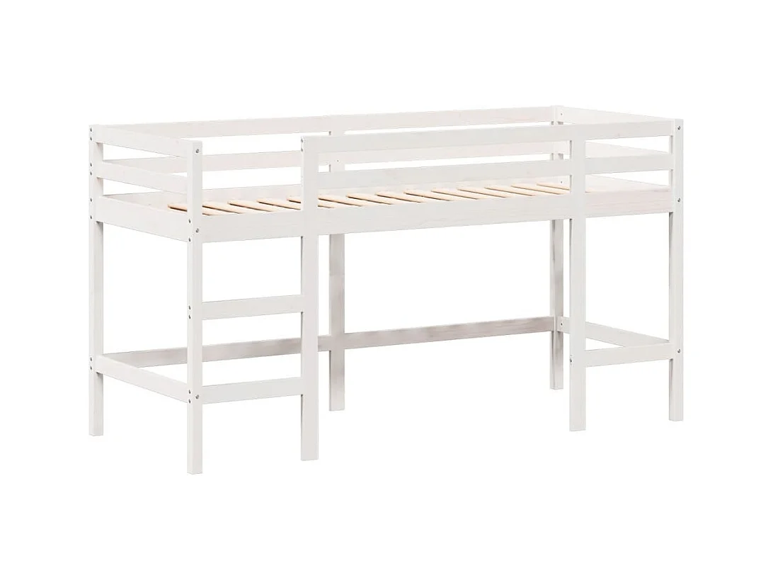 Hochbett mit Leiter und Dach Weiß 90x190 cm Massivholz Kiefer