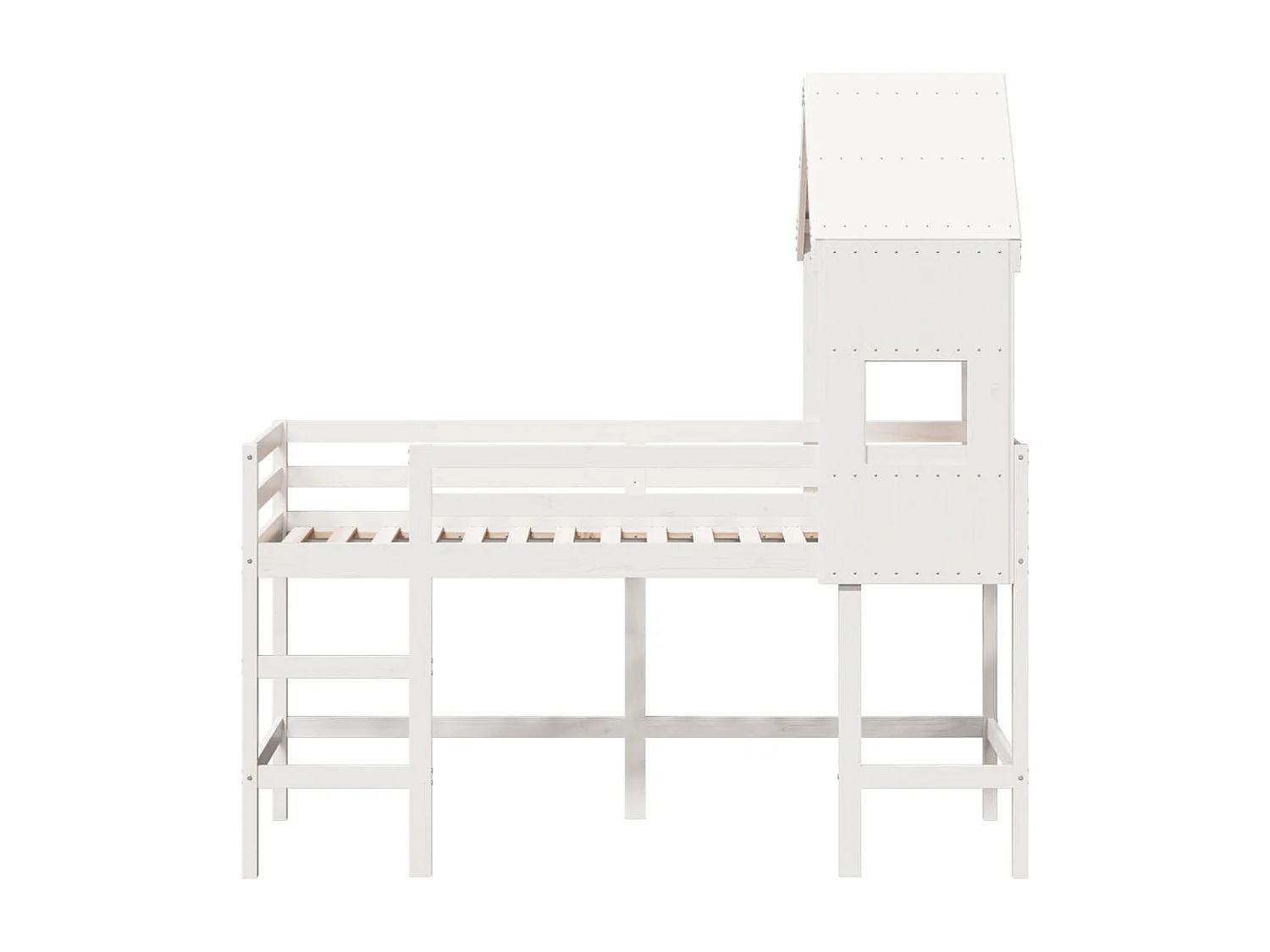 Cama alta c/ escada e telhado 90x190 cm pinho maciço branco