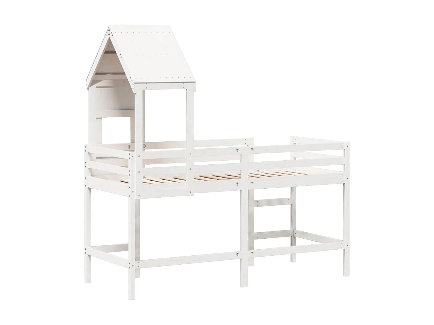 Cama alta c/ escada e telhado 90x190 cm pinho maciço branco