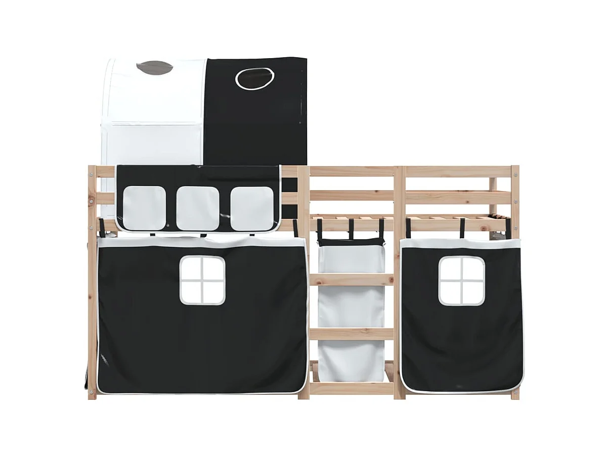 Lit superposé avec rideaux blanc-noir 90x200 bois pin massif