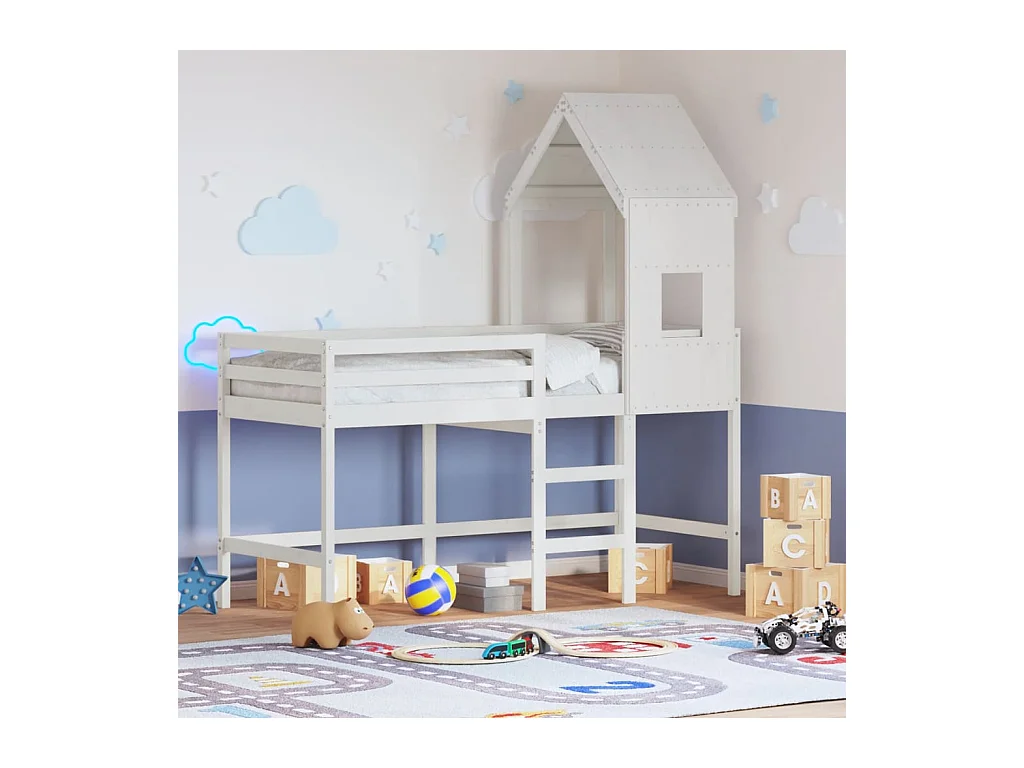 Lit superposé avec échelle et toit sans matelas blanc 80x200 cm