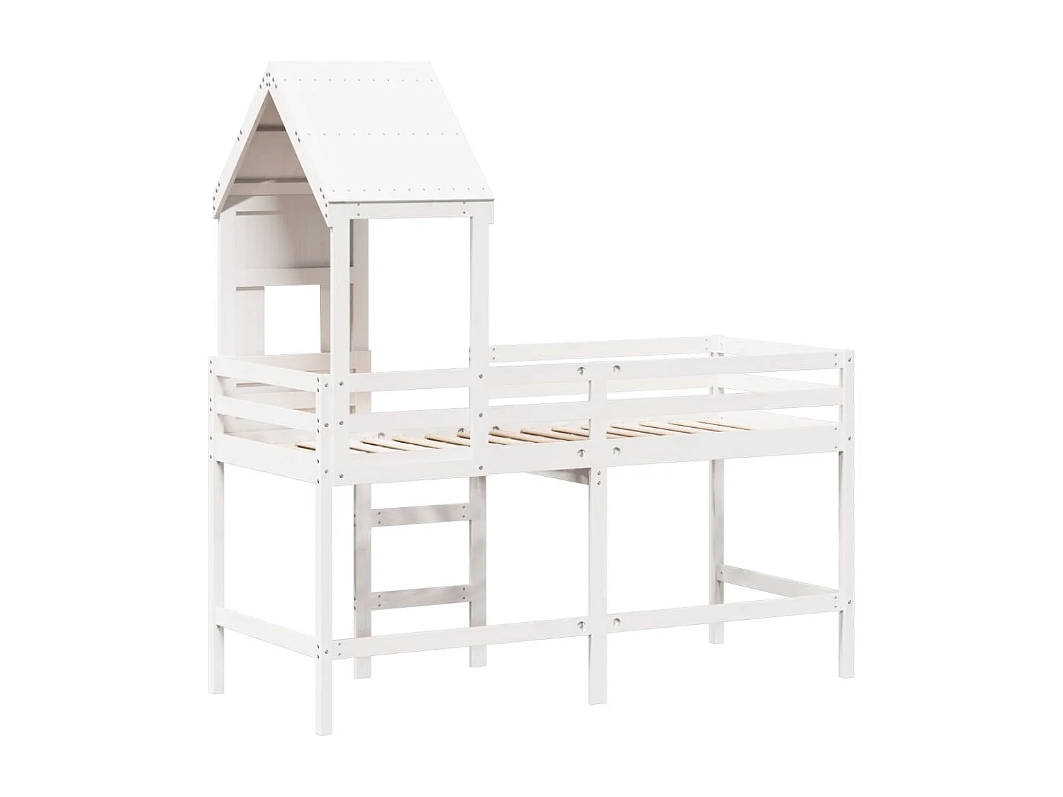 Cama alta c/ escada e telhado 80x200 cm pinho maciço branco