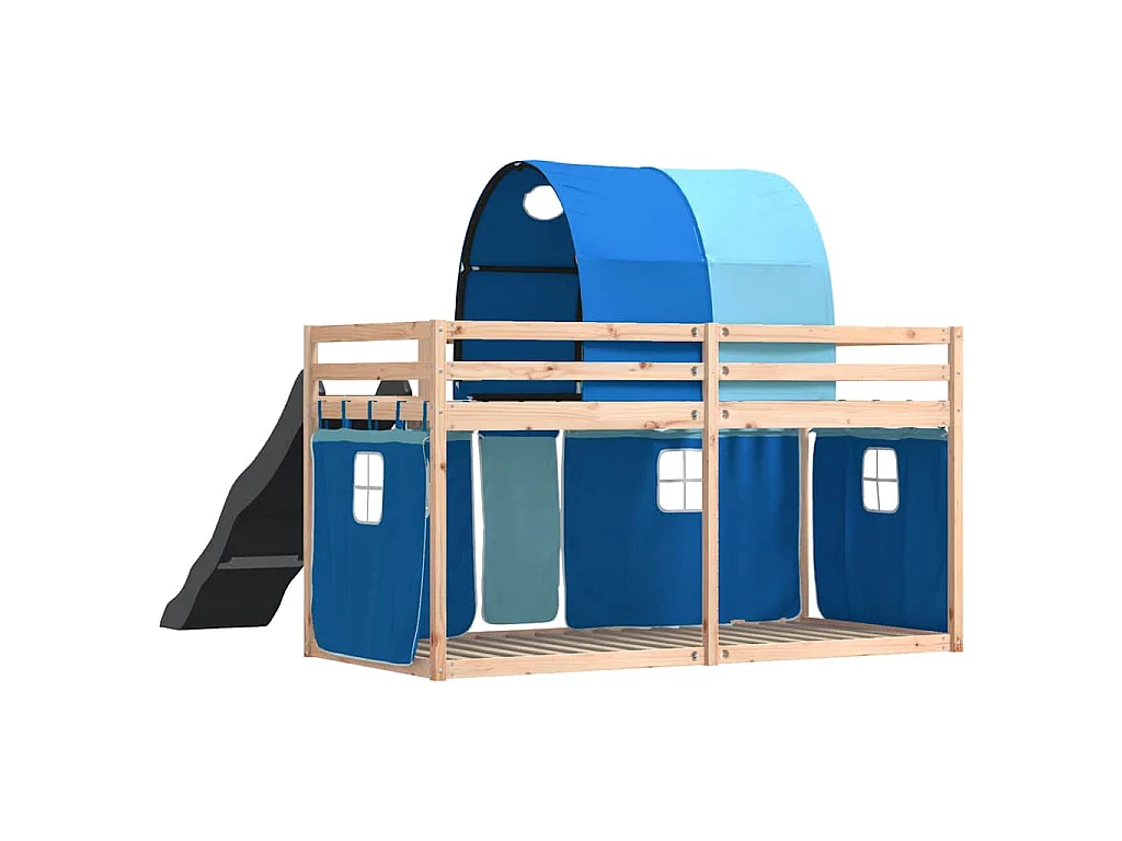 Lit superposé sans matelas avec toboggan et rideaux 90x190 cm