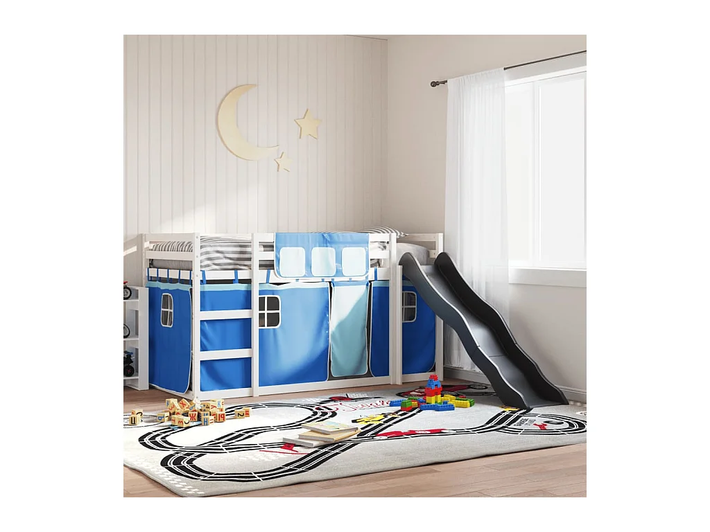 Lit superposé sans matelas avec toboggan et rideaux 90x190 cm