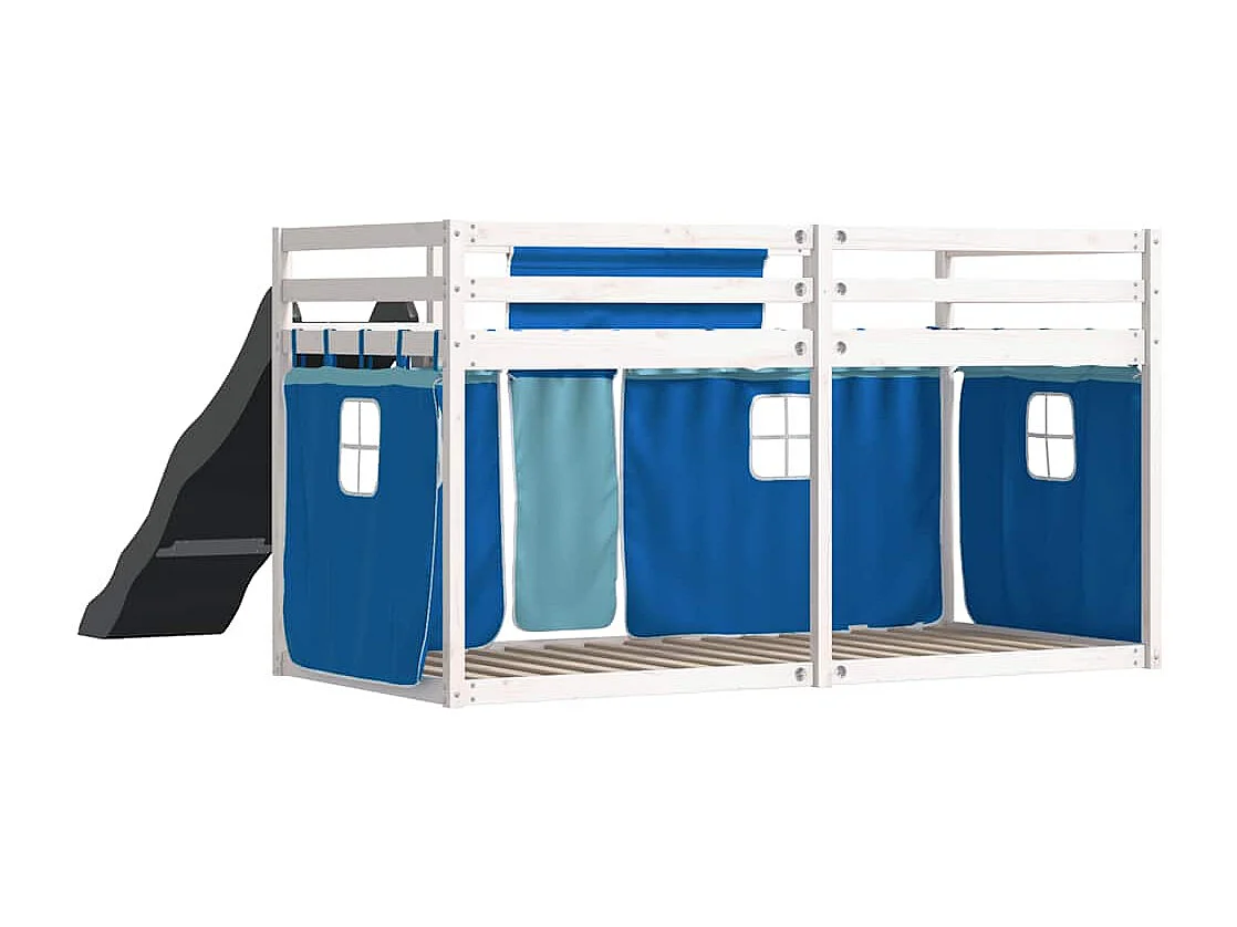 Lit superposé sans matelas avec toboggan et rideaux 90x190 cm