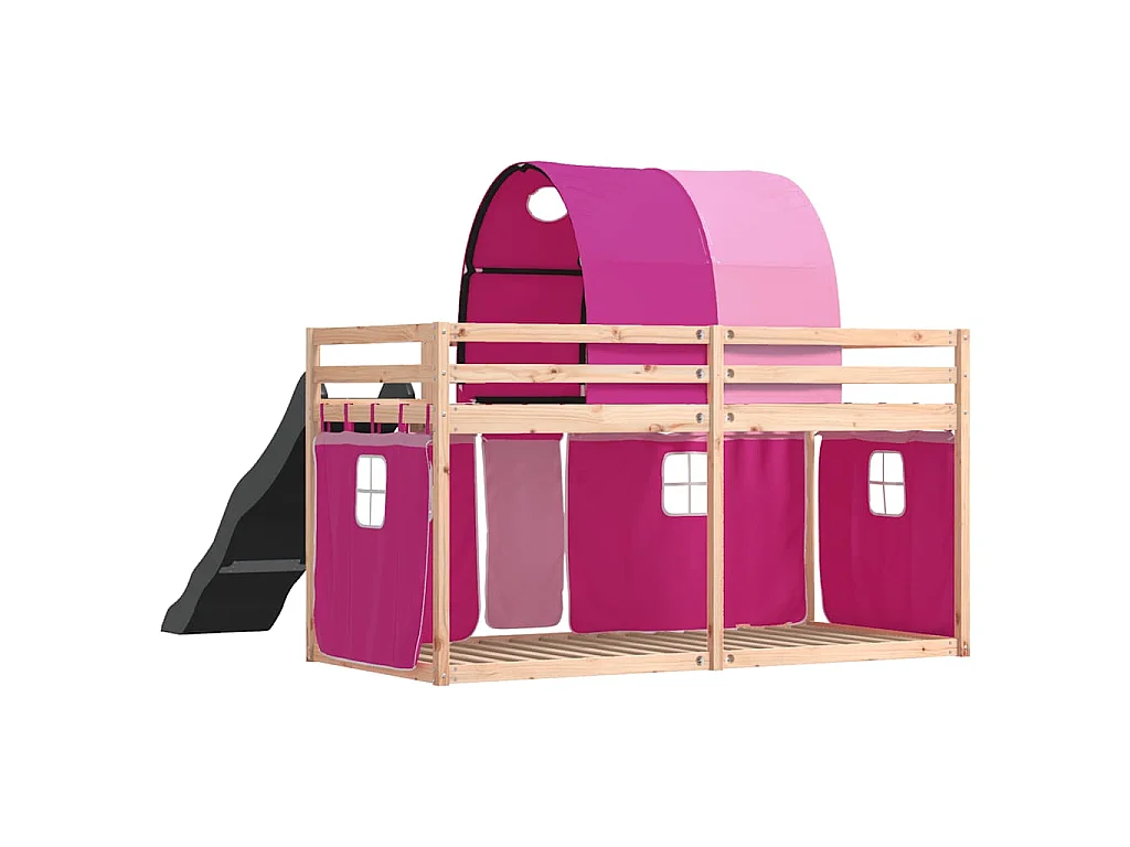Etagenbett mit Rutsche und Gardinen Rosa 80x200 cm