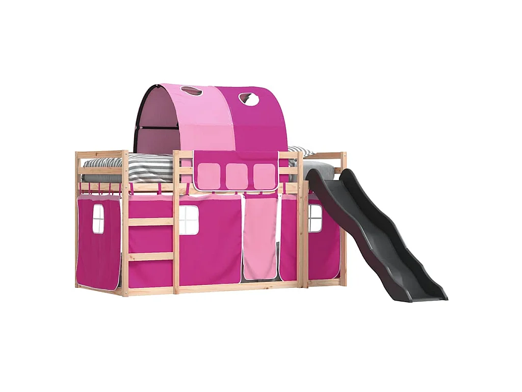 Lit superposé sans matelas avec toboggan et rideaux 80x200 cm