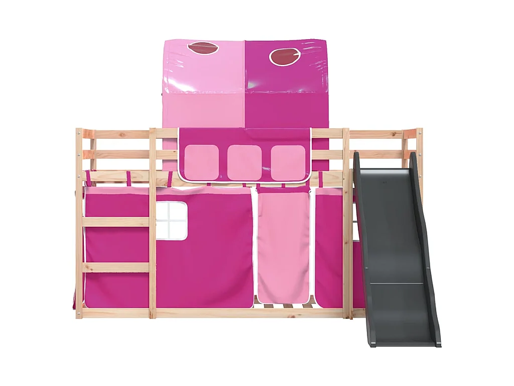 Lit superposé sans matelas avec toboggan et rideaux 80x200 cm