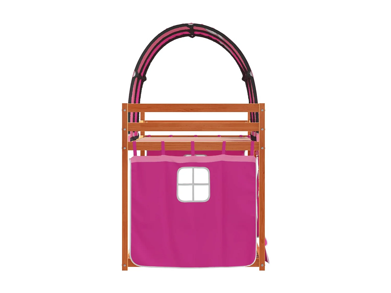 Lit superposé avec rideaux rose 80x200 bois pin massif