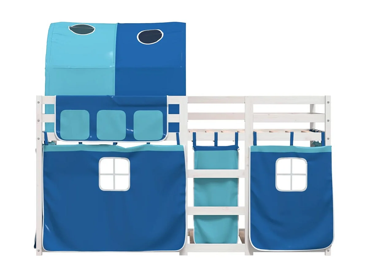 Lit superposé avec rideaux bleu 80x200 bois pin massif