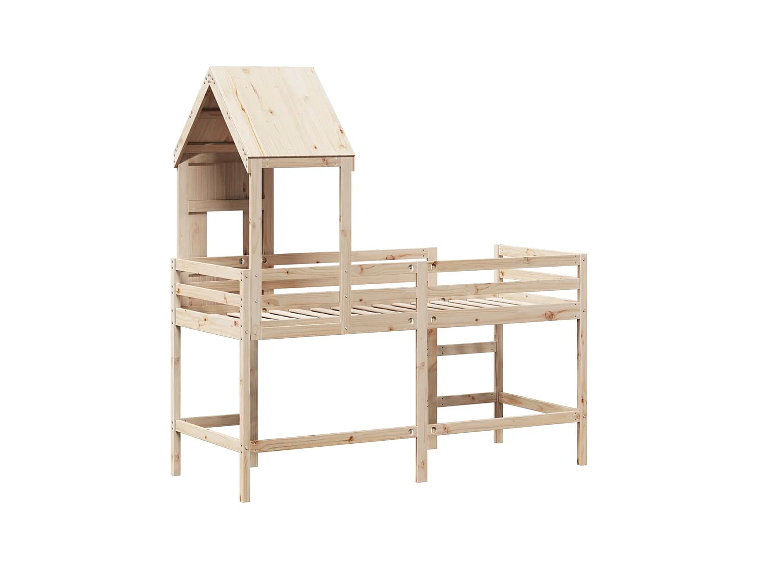 Hochbett mit Leiter und Dach 90x200 cm Massivholz Kiefer