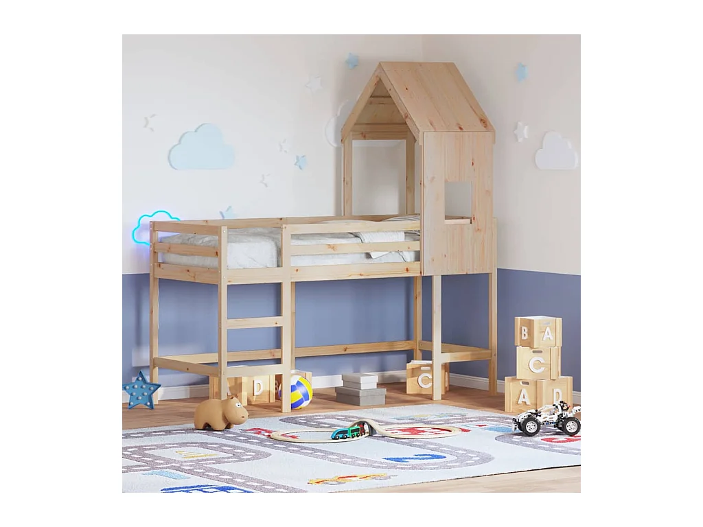 Lit superposé avec échelle et toit sans matelas 90x200 cm