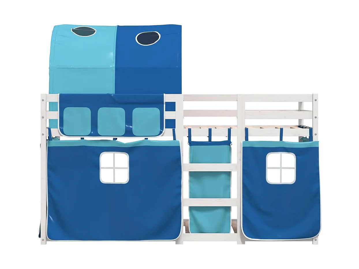 Lit superposé avec rideaux bleu 90x190 bois pin massif