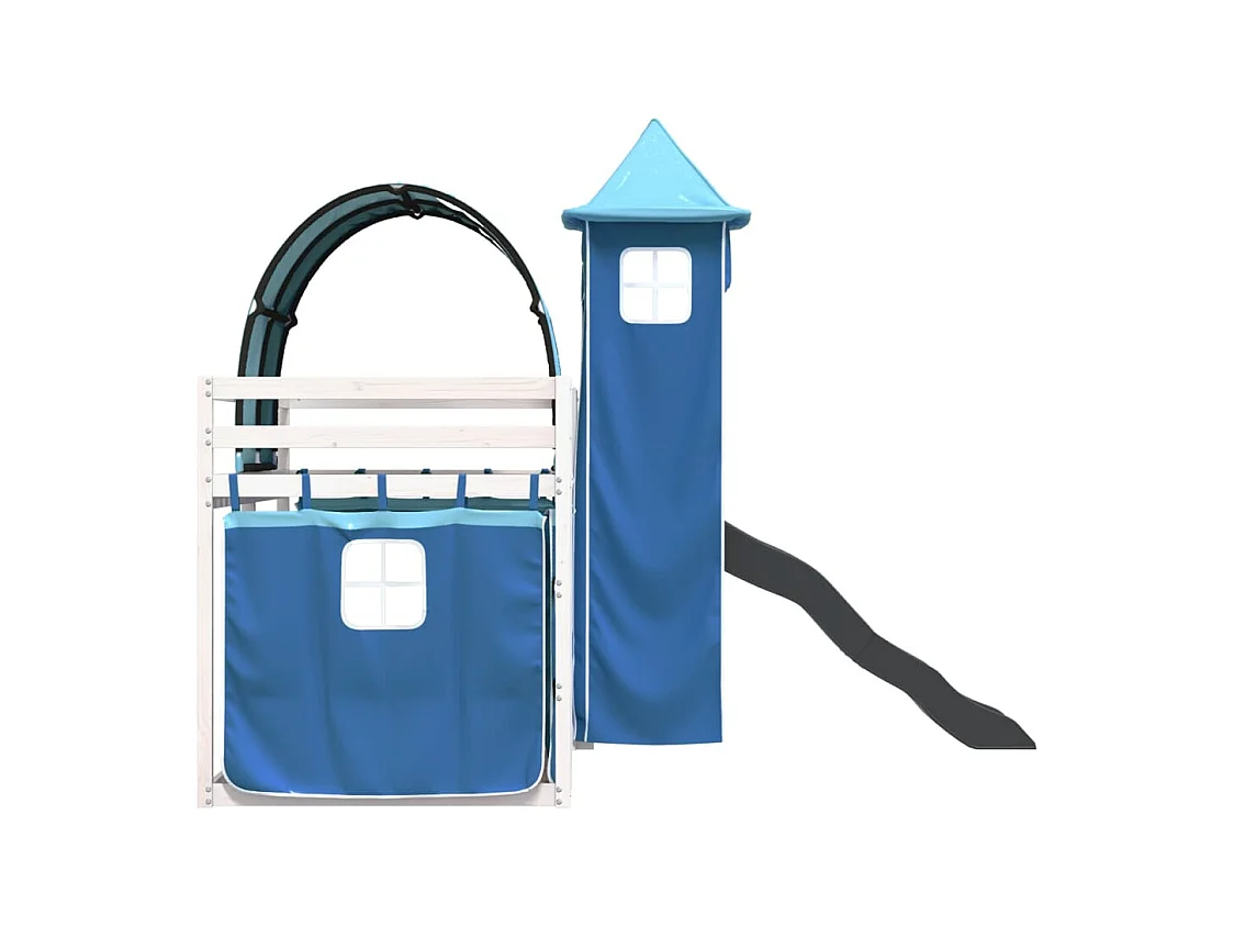 Stapelbed met glijbaan en gordijnen blauw 80x200 cm