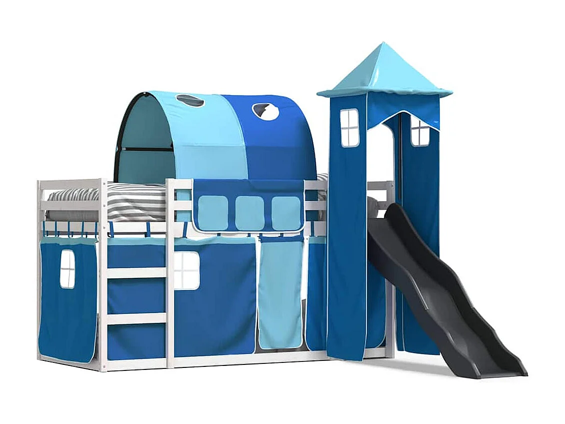 Lit superposé sans matelas avec toboggan et rideaux 80x200 cm