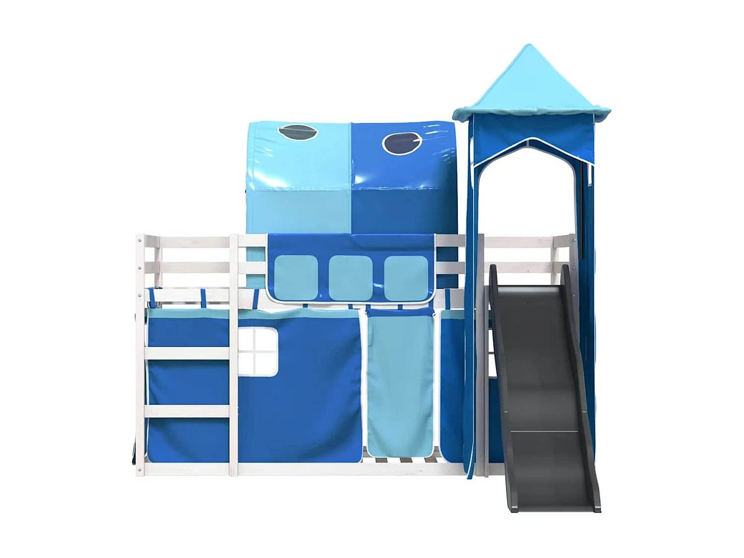 Lit superposé sans matelas avec toboggan et rideaux 80x200 cm