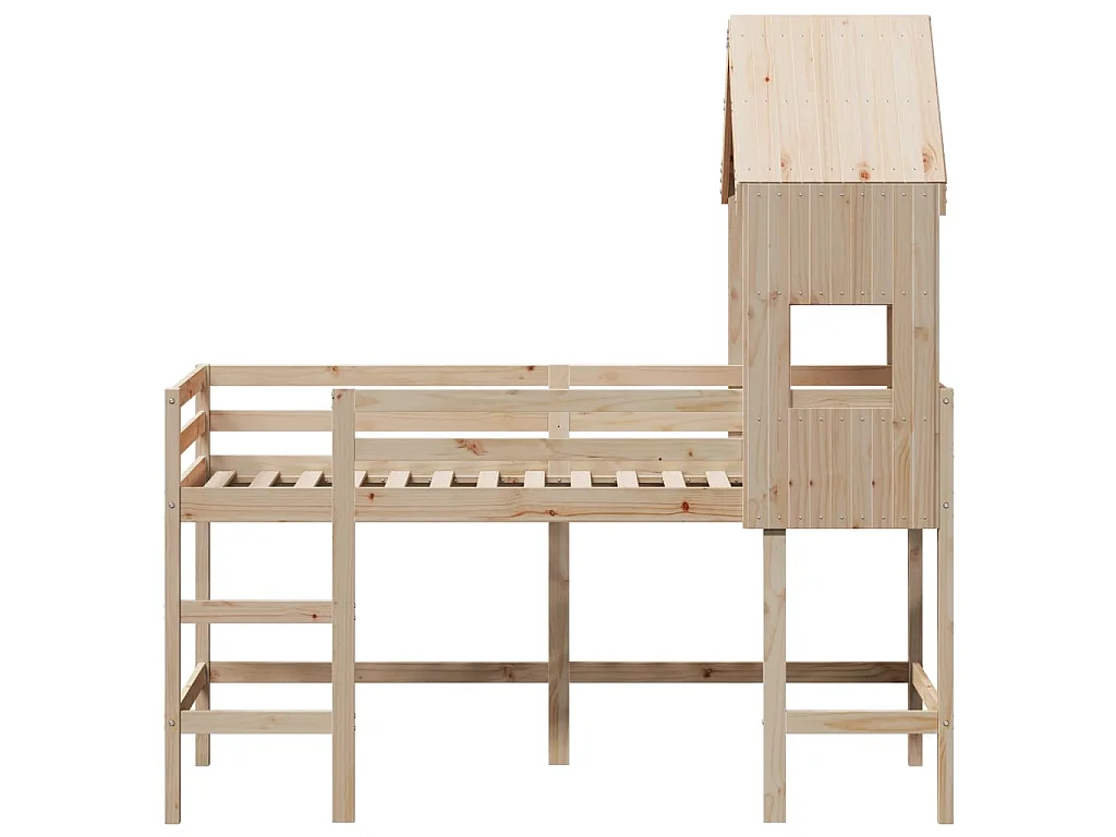 Cama alta c/ escada e telhado 90x190 cm pinho maciço