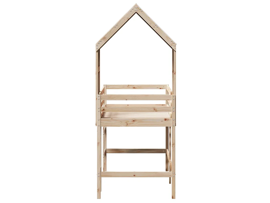 Cama alta c/ escada e telhado 90x190 cm pinho maciço