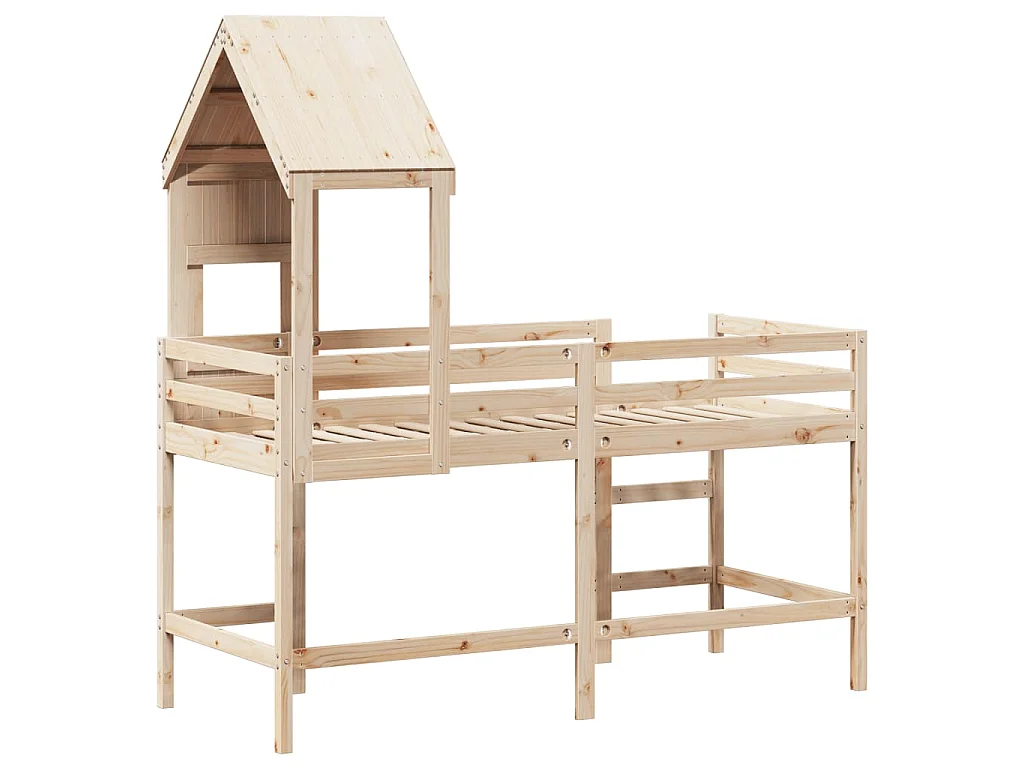 Cama alta c/ escada e telhado 90x190 cm pinho maciço