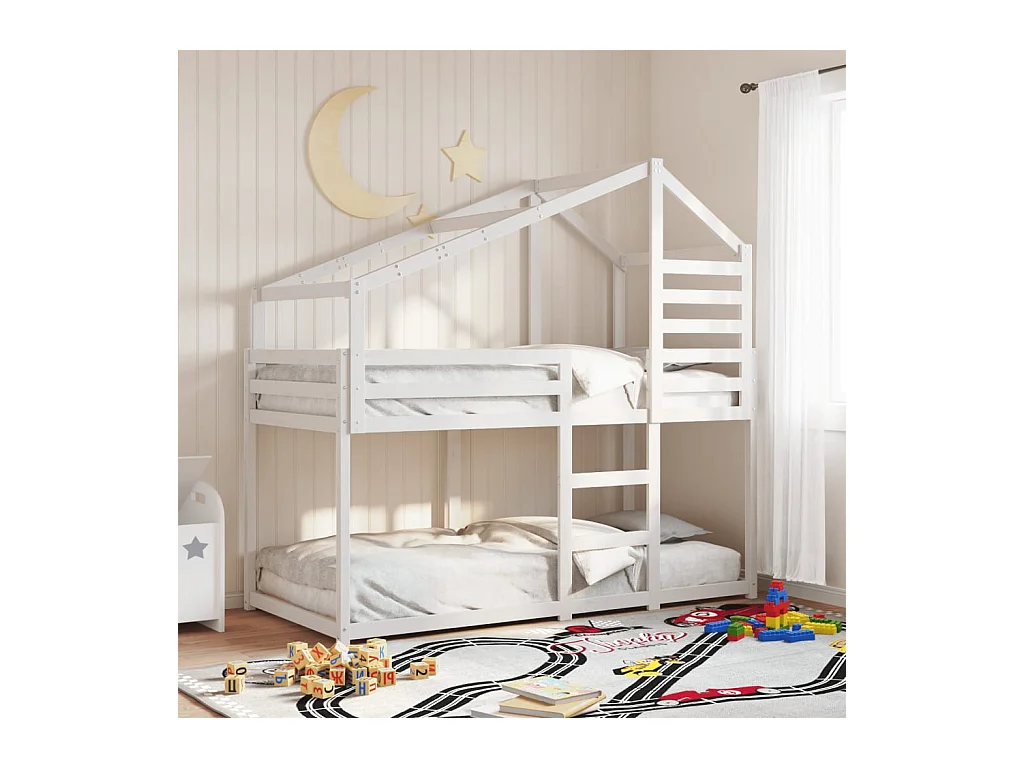 Lit superposé sans matelas blanc 90x190 cm bois de pin massif