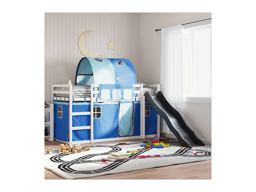 Lit superposé sans matelas avec toboggan et rideaux 80x200 cm