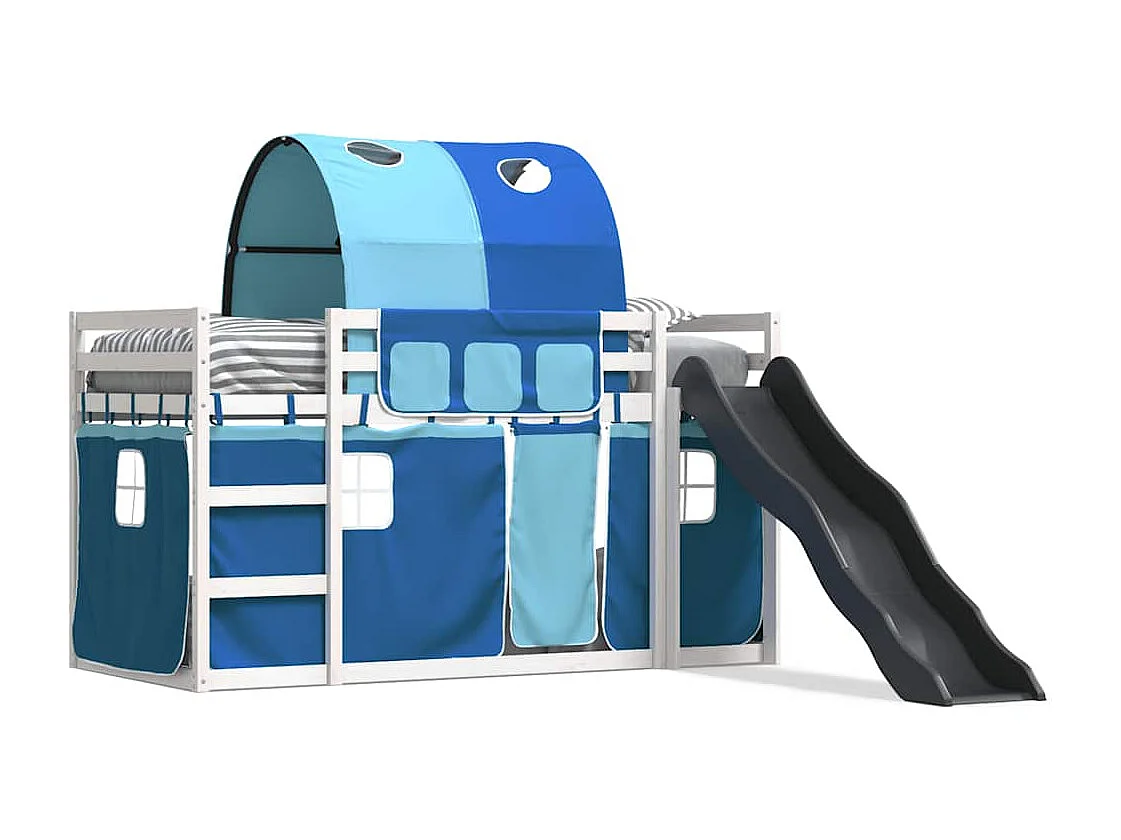 Lit superposé sans matelas avec toboggan et rideaux 80x200 cm