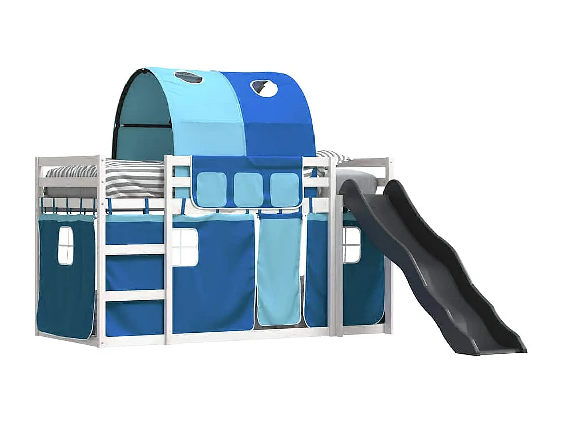 Lit superposé sans matelas avec toboggan et rideaux 80x200 cm