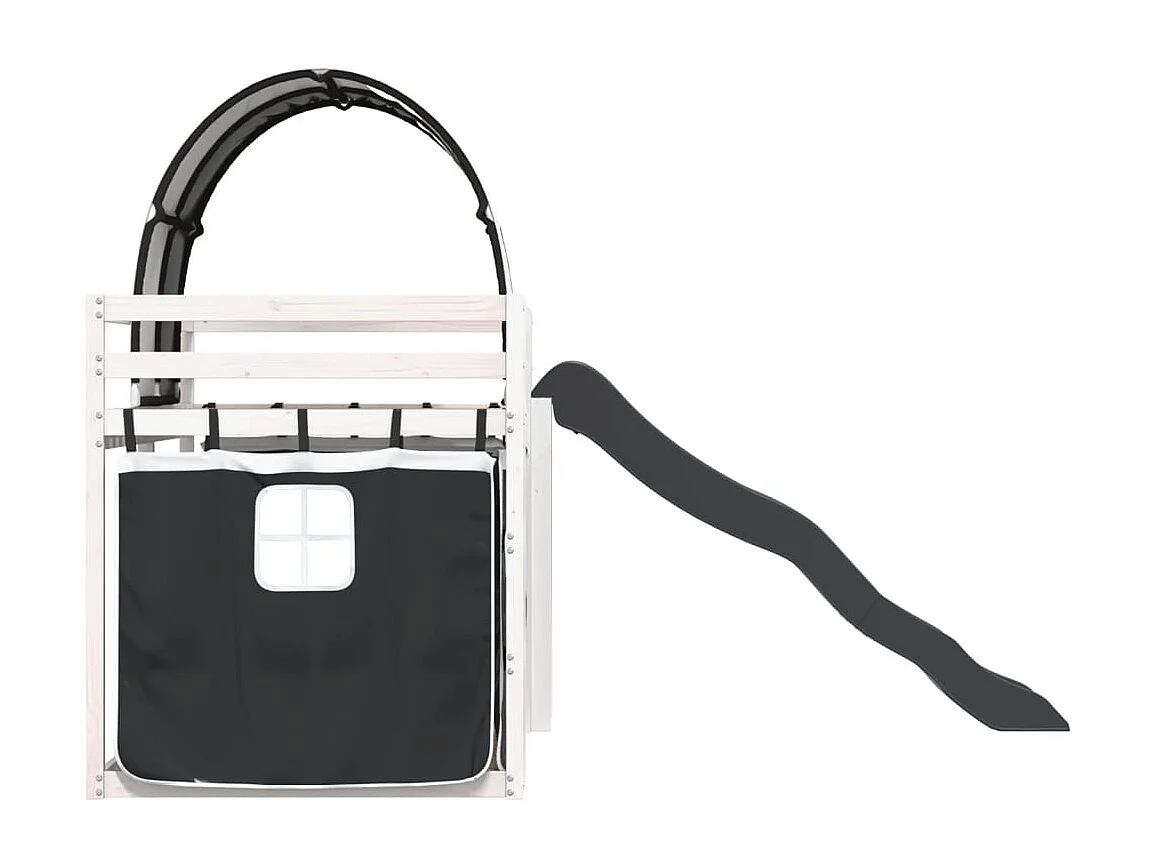 Etagenbett mit Rutsche und Gardinen Weiß und Schwarz 80x200 cm