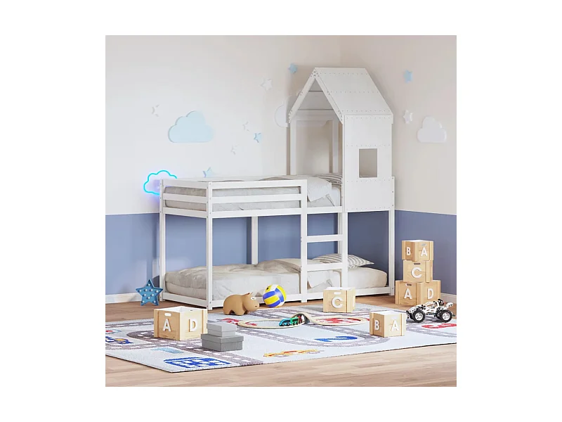 Etagenbett mit Dach Weiß 80x200 cm Massivholz Kiefer