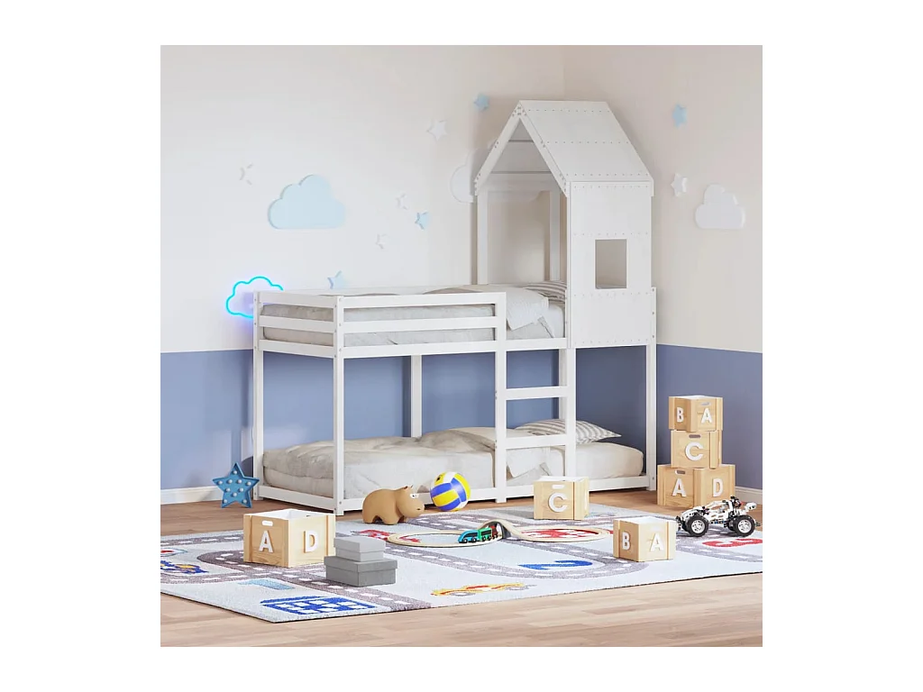 Lit superposé sans matelas blanc 80x200 cm bois de pin massif