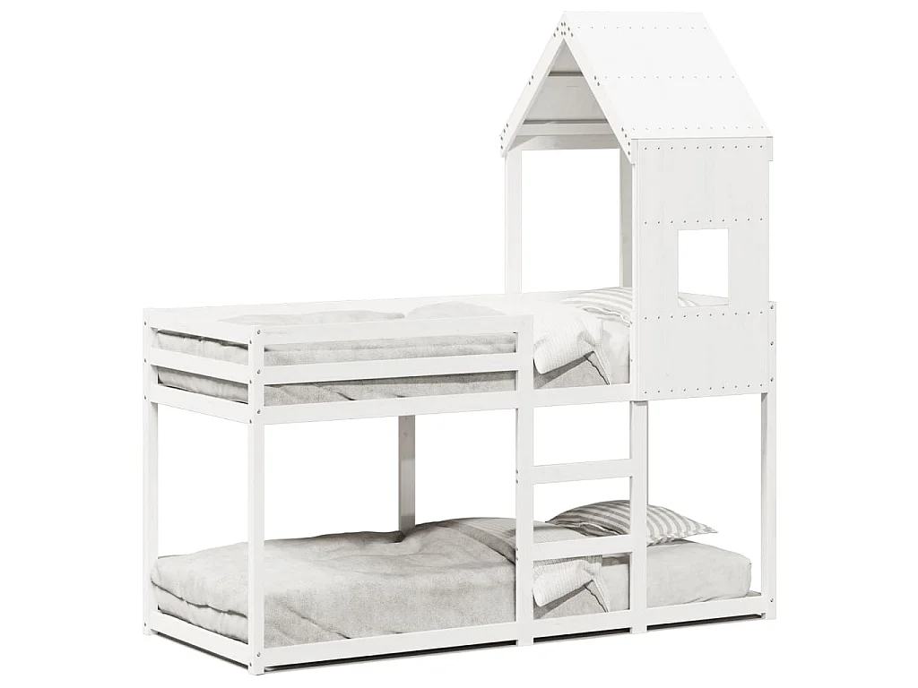 Letto a Castello con Tetto Bianco 90x200 cm in Legno di Pino