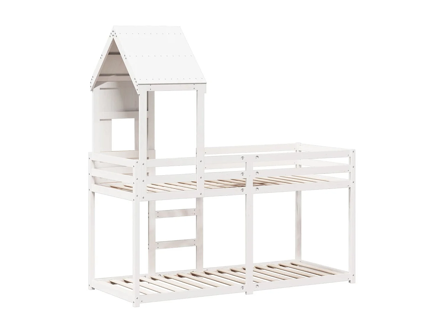 Letto a Castello con Tetto Bianco 90x200 cm in Legno di Pino