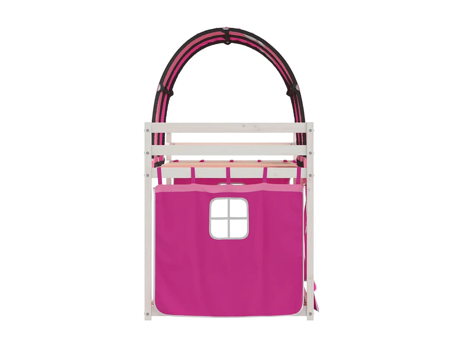 Lit superposé avec rideaux rose 90x200 bois pin massif