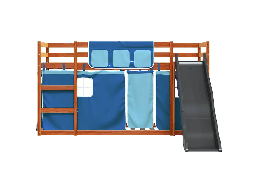 Stapelbed met glijbaan en gordijnen blauw 90x200 cm