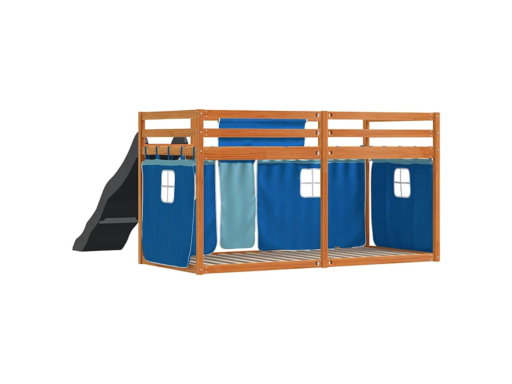 Stapelbed met glijbaan en gordijnen blauw 90x200 cm