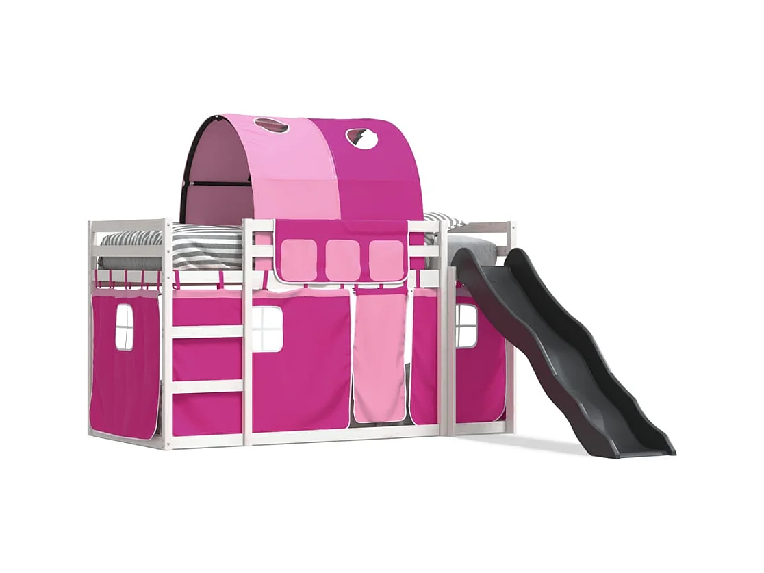 Letto a Castello con Scivolo e Tende Rosa 80x200 cm