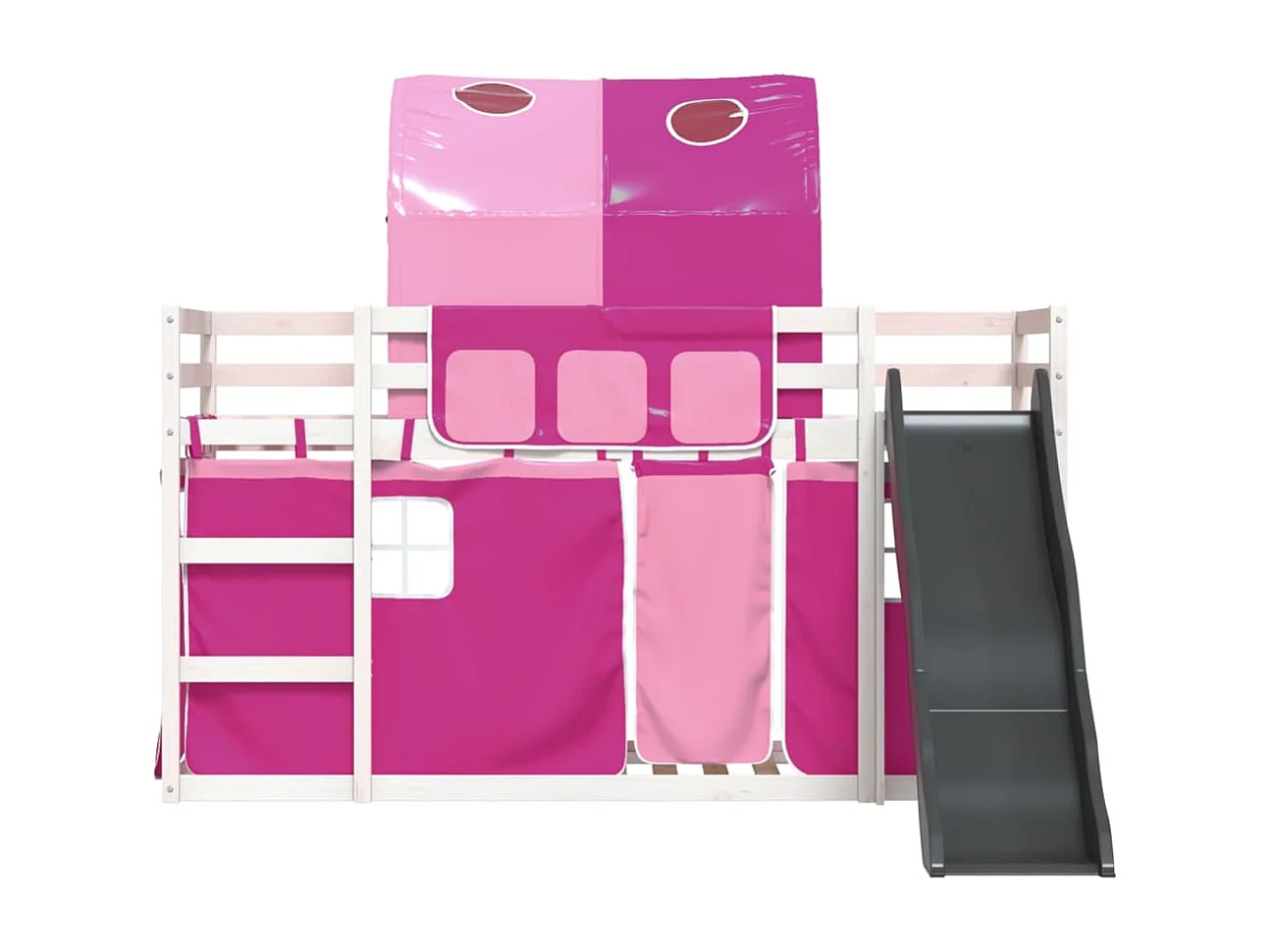 Letto a Castello con Scivolo e Tende Rosa 80x200 cm