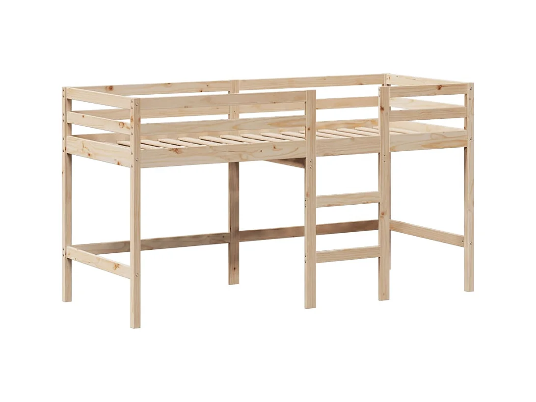 Letto Soppalco con Scala e Tetto 90x200 cm Legno Massello Pino
