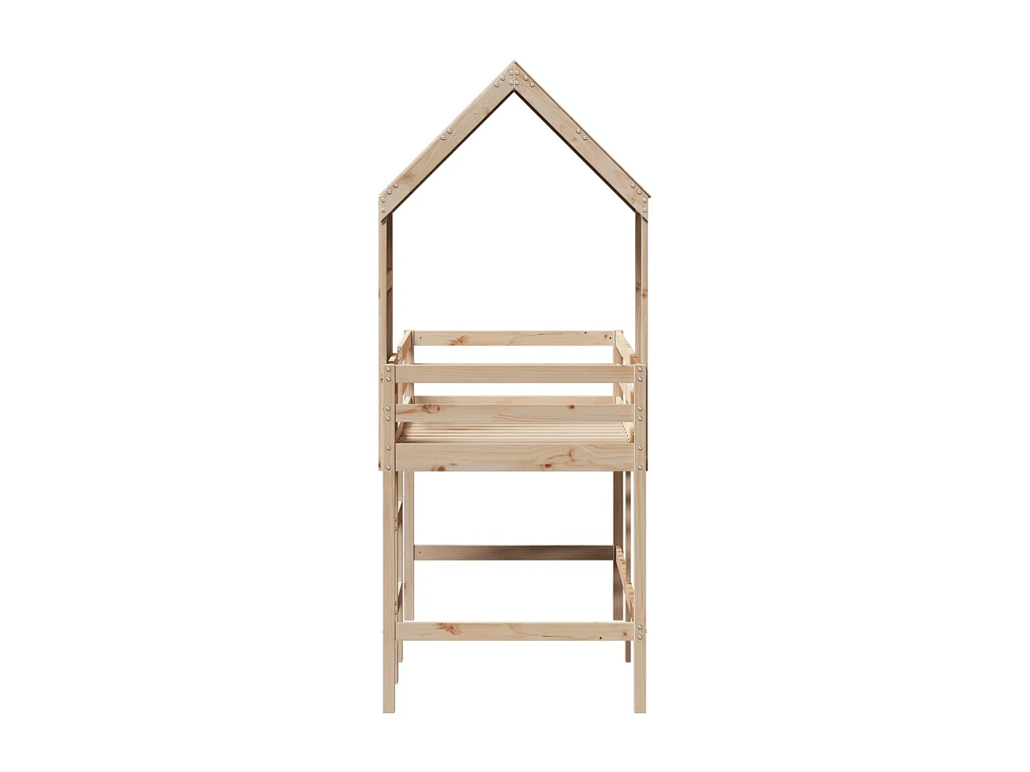 Letto Soppalco con Scala e Tetto 90x200 cm Legno Massello Pino