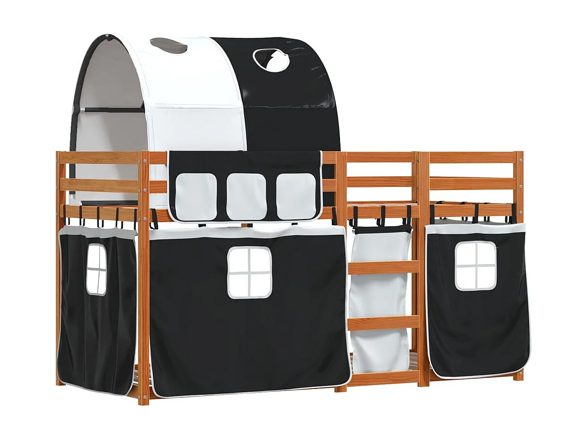 Lit superposé avec rideaux blanc-noir 90x190 bois pin massif