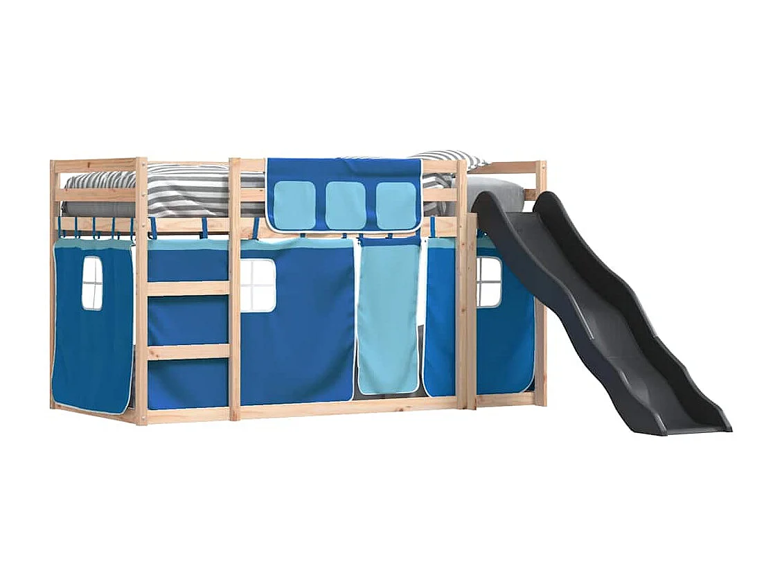 Etagenbett mit Rutsche und Gardinen Blau 80x200 cm