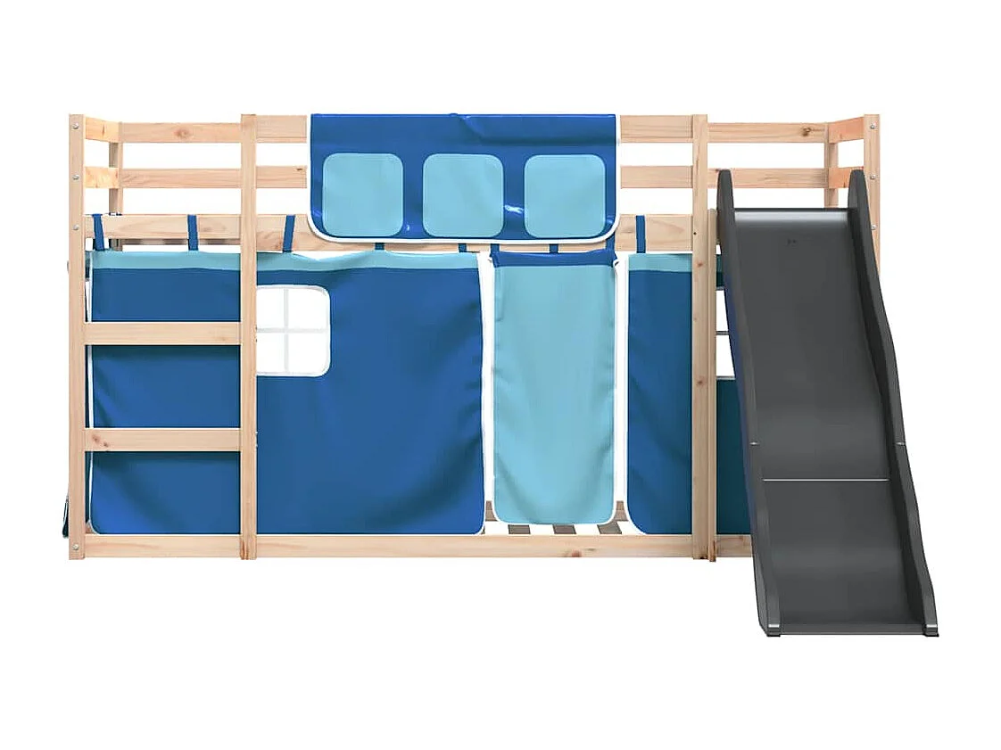 Etagenbett mit Rutsche und Gardinen Blau 80x200 cm