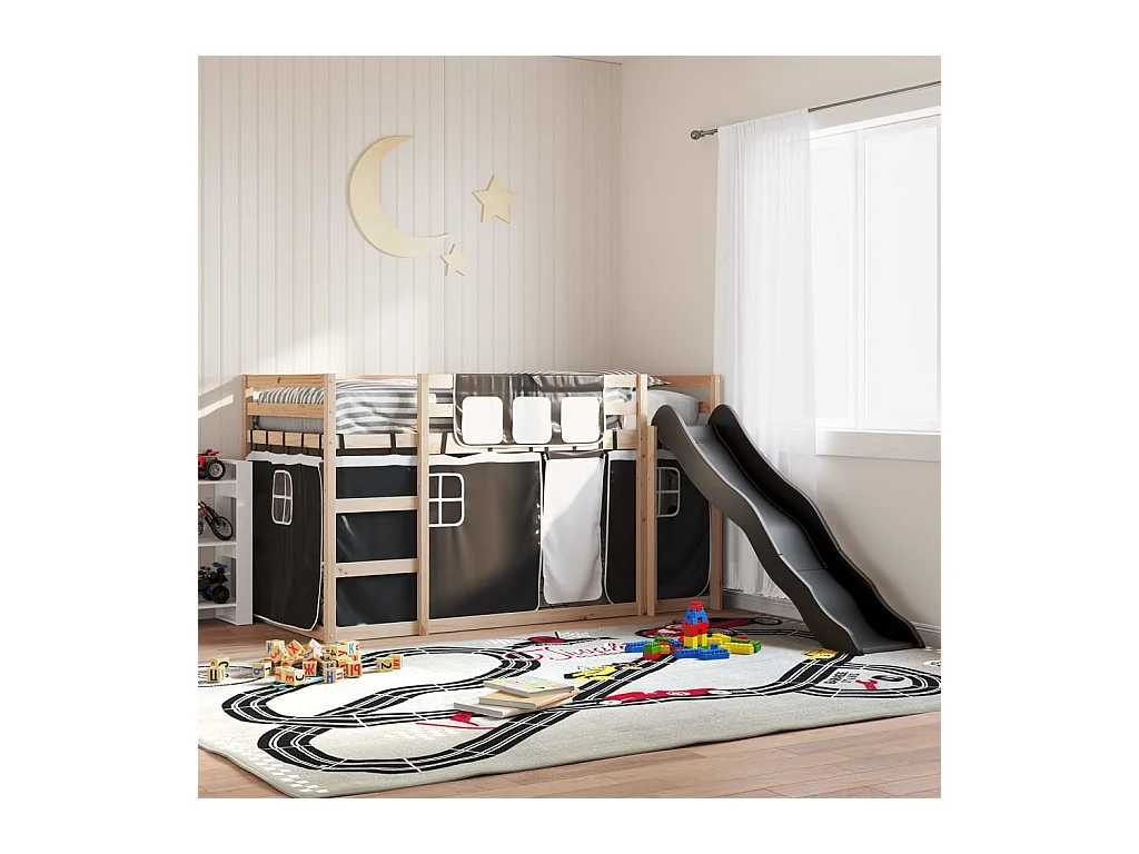 Lit superposé sans matelas avec toboggan blanc noir 80x200 cm
